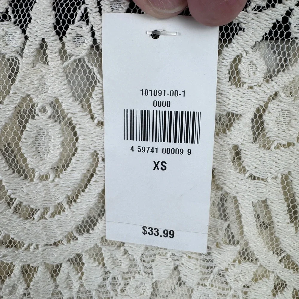 Banana Republic Lace Button Back Top Women XS Ivory‎ Cream Floral Sheer Romantic
